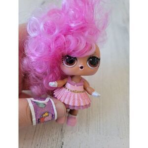 Mini pink hair pop star as is doll girl toy figure flower accessory